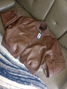 Faux Leather Brown Women's Jacket